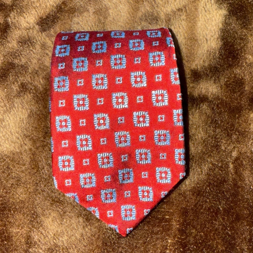 Brooks Brothers 346 Red & Blue Geometric Print Silk Tie USA IMMACULATE